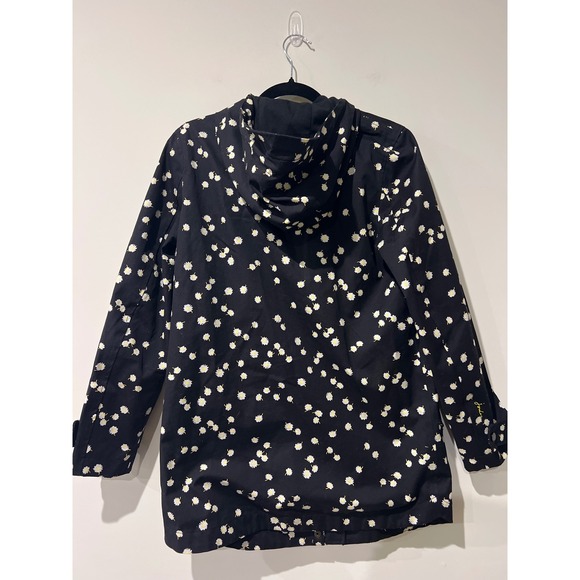 Joules Right As Rain Black Daisy Floral  Raincoat Waterproof Hooded Jacket US 6 - Picture 7 of 13